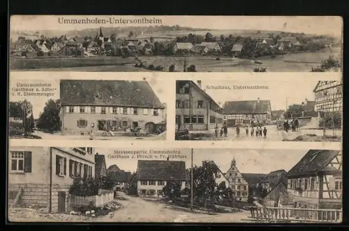 AK Ummenhofen-Untersontheim, Gasthaus zum Adler, Bes. K. Eisenmenger, Schulhaus, Gasthaus zum Hirsch, Fr. Kühfuss