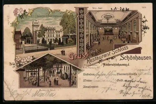 Lithographie Berlin-Niederschönhausen, Restaurant Schloss Schönhausen, Restaurant Donat, Tanz-Saal