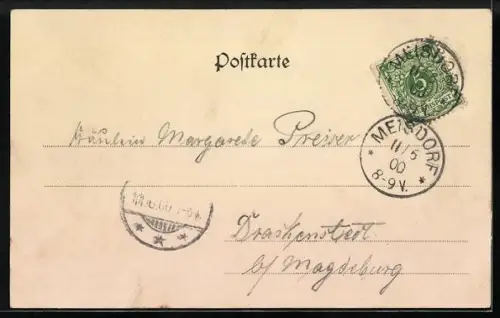 Lithographie Hausneindorf, Kirche und Pfarrhaus, Neue Schule, Königl. Domaine