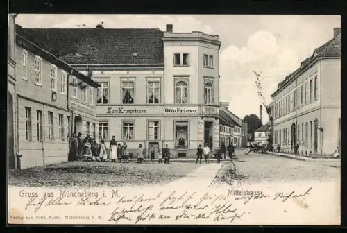 AK Münchberg i. M., Gasthof zum Kronprinzen in der Mittelstrasse, Inh. Otto Friese, Brauerei