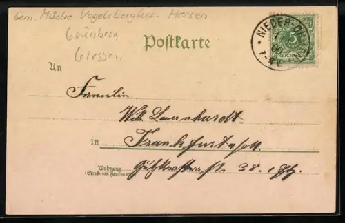 Lithographie Niederohmen, Gasthaus zur Bahn von L. Langohr II, Dampflok im Ort