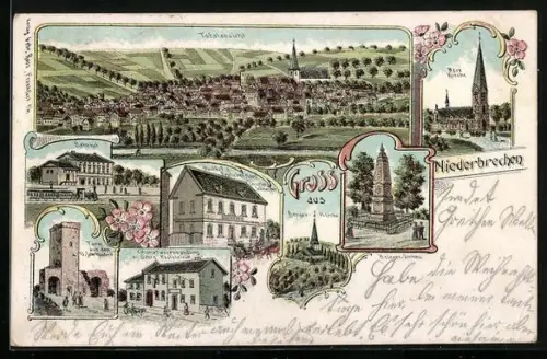 AK Niederbrechen, Gasthof z. Deutschen Haus v. Christian Schneider, Colonialwarenhandlung v. Georg Kasteleiner