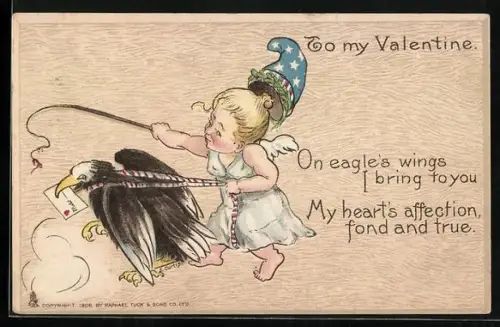 AK Amor mit Adler und Brief, Valentinstag