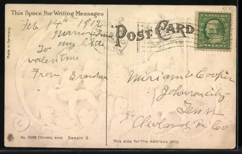 Präge-AK Amor bemalt ein Herz, Dame tritt durch ein Tor, To my Love