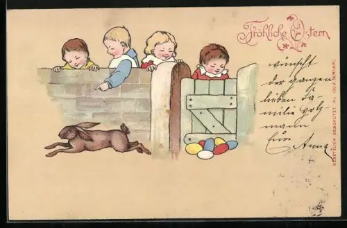 Präge-AK Kinder beobachten einen Osterhasen