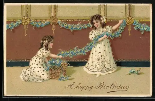 AK Mädchen schmücken einen Flur zum Geburtstag