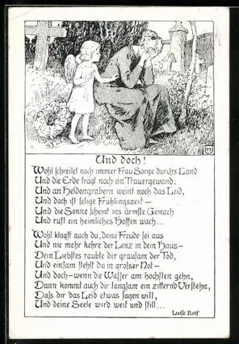 AK Kleiner Engel tröstet eine trauernde Frau