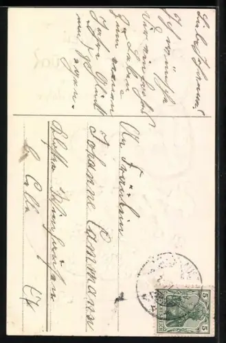 Präge-AK Neujahrsengel mit einer Taschenuhr