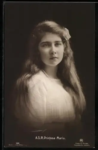 AK A.S.R. Printesa Maria, Portrait mit Haarschleife