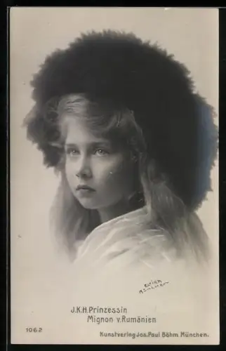 AK Prinzessin Mignon von Rumänien mit Pelzmütze