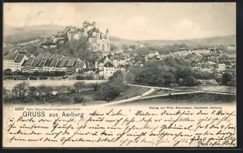 AK Aarburg, Totalansicht mit Burg aus der Vogelschau
