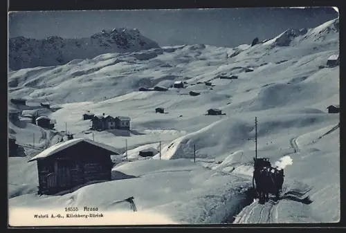 AK Arosa, Holzhütten im Tiefschnee