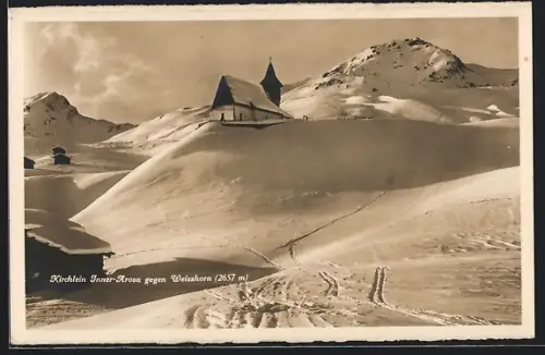 AK Arosa, Inner-Arosa, Kirchlein gegen Weishorn im Winter