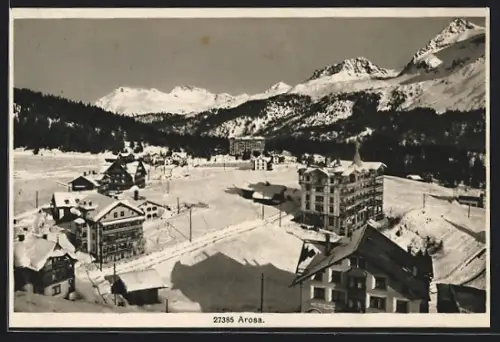 AK Arosa, Teilansicht mit Hotel im Winter