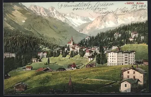 AK Arosa, Ortsansicht mit Bergpanorama