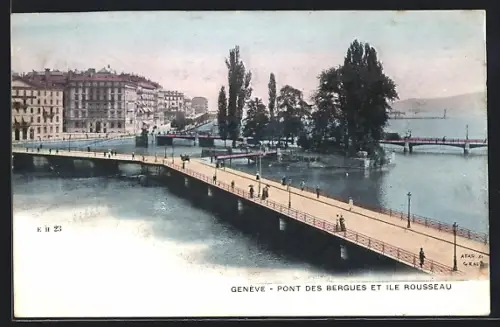 AK Genève, Pont des Bergues et Ile Rousseau