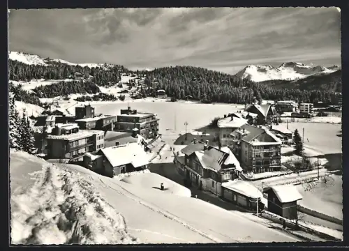 AK Arosa, Blick auf Obersee im Winter vom Berghang aus