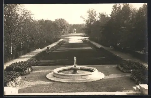 Foto-AK Teutschenthal, Parkanlage des Ritterguts Wenzel mit Brunnen und Pavillon