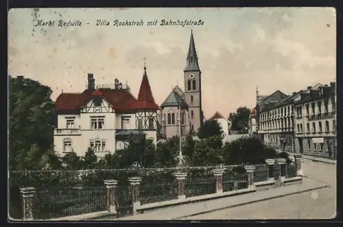 AK Markt Redwitz, Villa Rockstroh, Bahnhofstrasse, Kirche