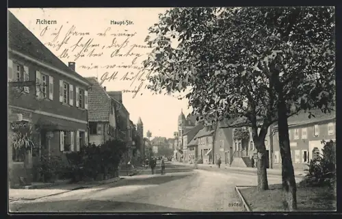 AK Achern, Hauptstrassemit Gasthaus zum Rössel u. Turm