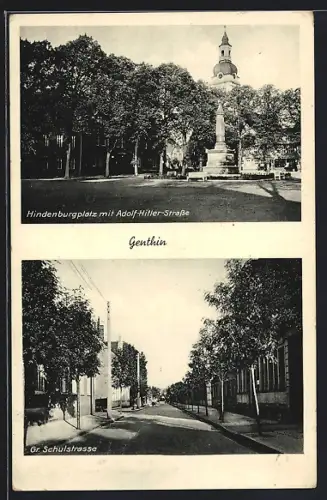 AK Genthin, Hindenburgplatz mit Strasse, Gr. Schulstrasse