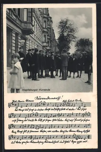 AK Magdeburg, Kurrende der Stadtmission, Sänger vor dem Stadtmissionshaus, Hasselbachstrasse 1, Lied