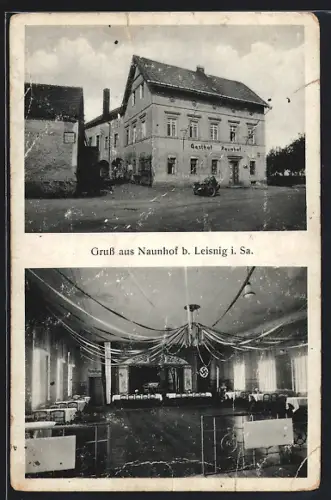 AK Naunhof b. Leisnig, Gasthof Naunhof, Festsaal mit 