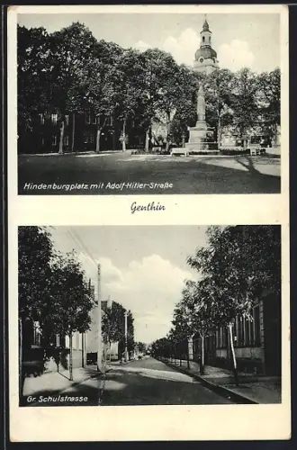 AK Genthin, Hindenburgplatz mit Strasse, Gr. Schulstrasse