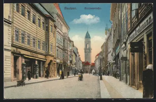 AK Bautzen, Reichenstrasse mit Turm