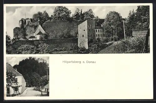 AK Hilgartsberg a. Donau, Burgruine mit Kirche, Ortspartie