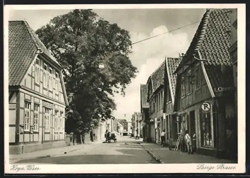 AK Hoya /Weser, Lange Strasse mit Geschäft, Fachwerkhäuser