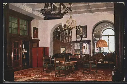 AK Augsburg, Hotel Drei Mohren, Empfangshalle
