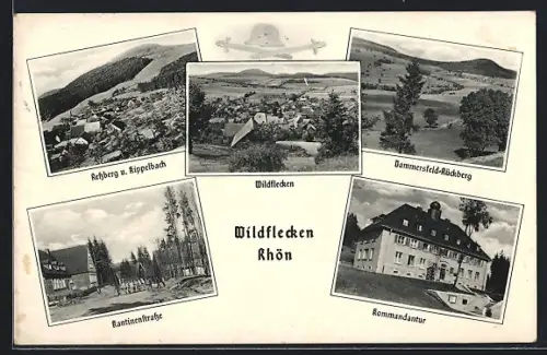 AK Wildflecken, Kommandantur, Kantinenstrasse, Retzberg u. Kippelbach