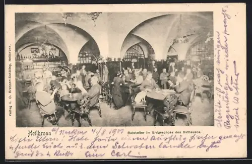 AK Heilbronn, Gasthaus Ratskeller, Innenansicht des Gastraumes