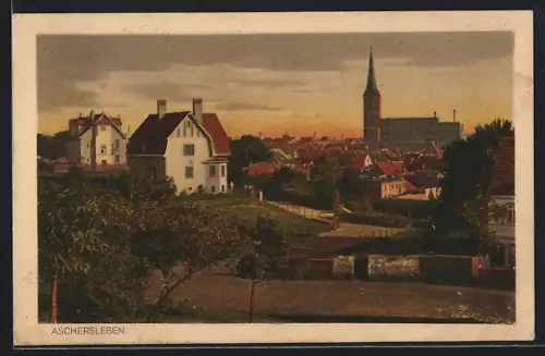 AK Aschersleben, Panoramablick auf den Ort