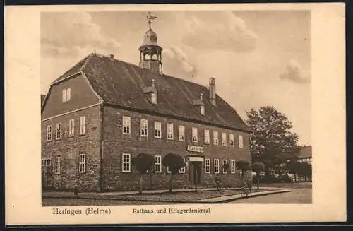 AK Heringen /Helme, Rathaus und Kriegerdenkmal