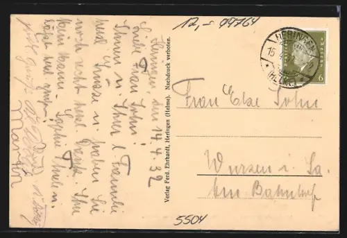 AK Heringen /Helme, Rathaus und Kriegerdenkmal