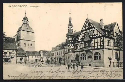 AK Harzgerode, Blick auf den Marktplatz mit Kirche