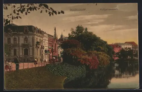 AK Düsseldorf, Hofgartenstrasse vom Park aus mit See