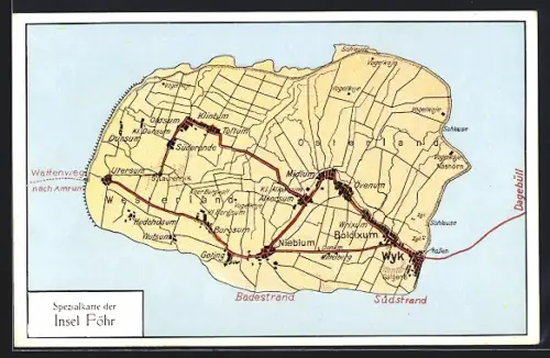 AK Föhr, Spezialkarte der Insel Föhr, Landkarte