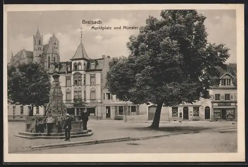 AK Breisach, Marktplatz und Münster mit Buchbinderei Joh. Teufel