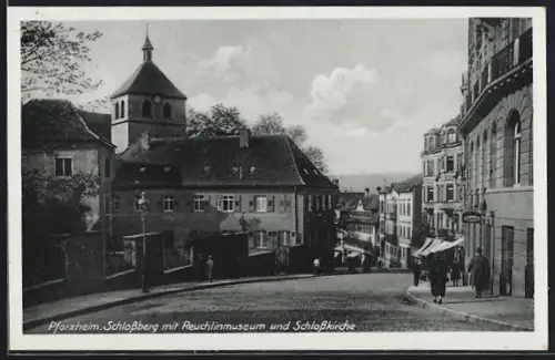 AK Pforzheim, Schlossberg mit Reuchlinmuseum und Schlosskirche