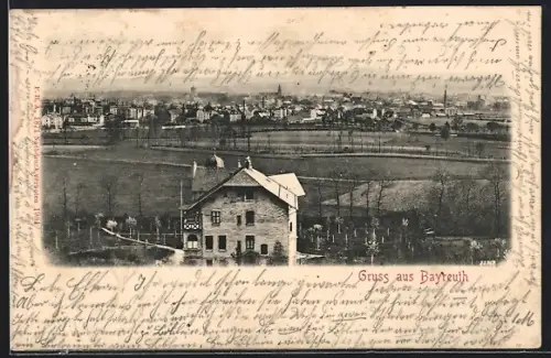AK Bayreuth, Stadtpanorama mit Villa im Vordergrund