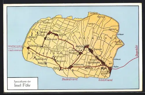 AK Föhr, Spezialkarte der Insel Föhr, Landkarte