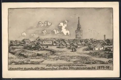 AK Alt-Wangerooge, Ortsansicht vor der Zerstörung durch die Sturmflut 1954-55