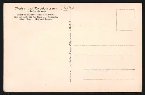AK Wilhelmshaven, Admiral Scheer-Gedächtniszimmer im Marine- und Kolonialmuseum