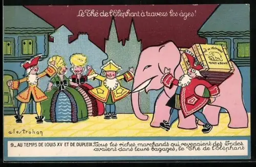 AK Thé de L`Elephant, Teetransport mit Elefant zur Zeit Louis XV