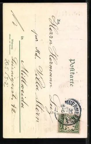 AK Prosit Neujahr im Jugendstil, Göttin läutet eine Glocke