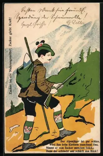 AK Reklame für Zucker als Erfrischung auf der Jagd