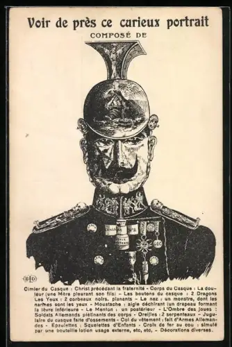 AK Portrait Kaiser Wilhelm II., optische Täuschung